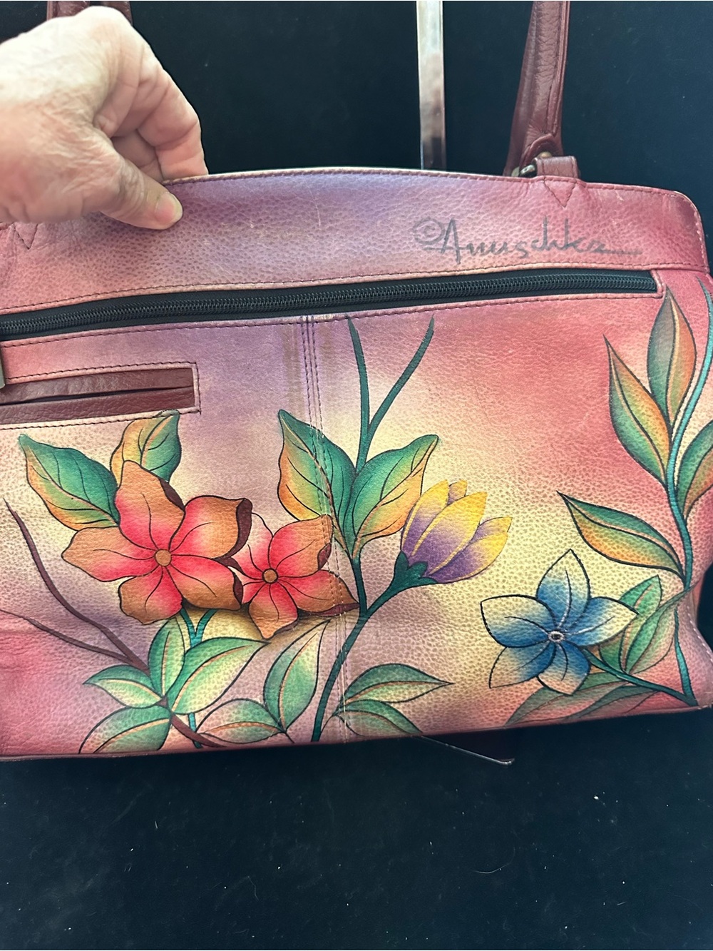Anuschka # 181 large hobo tote and matching zip Around Wallet “Flying Jewels” - Picture 8 of 16